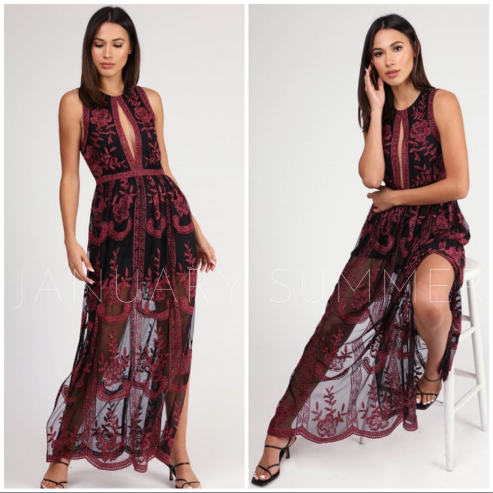 ☀️RED BLACK LACE MAXI DRESS - Picture 2 of 3